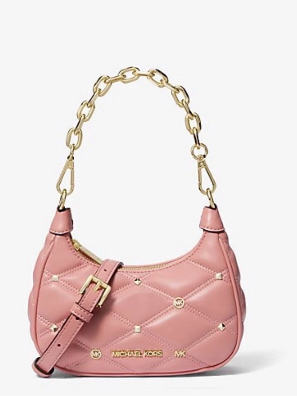 Michael Kors Blush Cora Quilted Leather Shoulder Bag with Gold Chain
